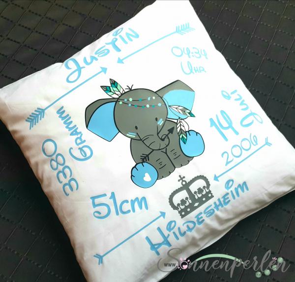 Geburtskissen Elefant Blau